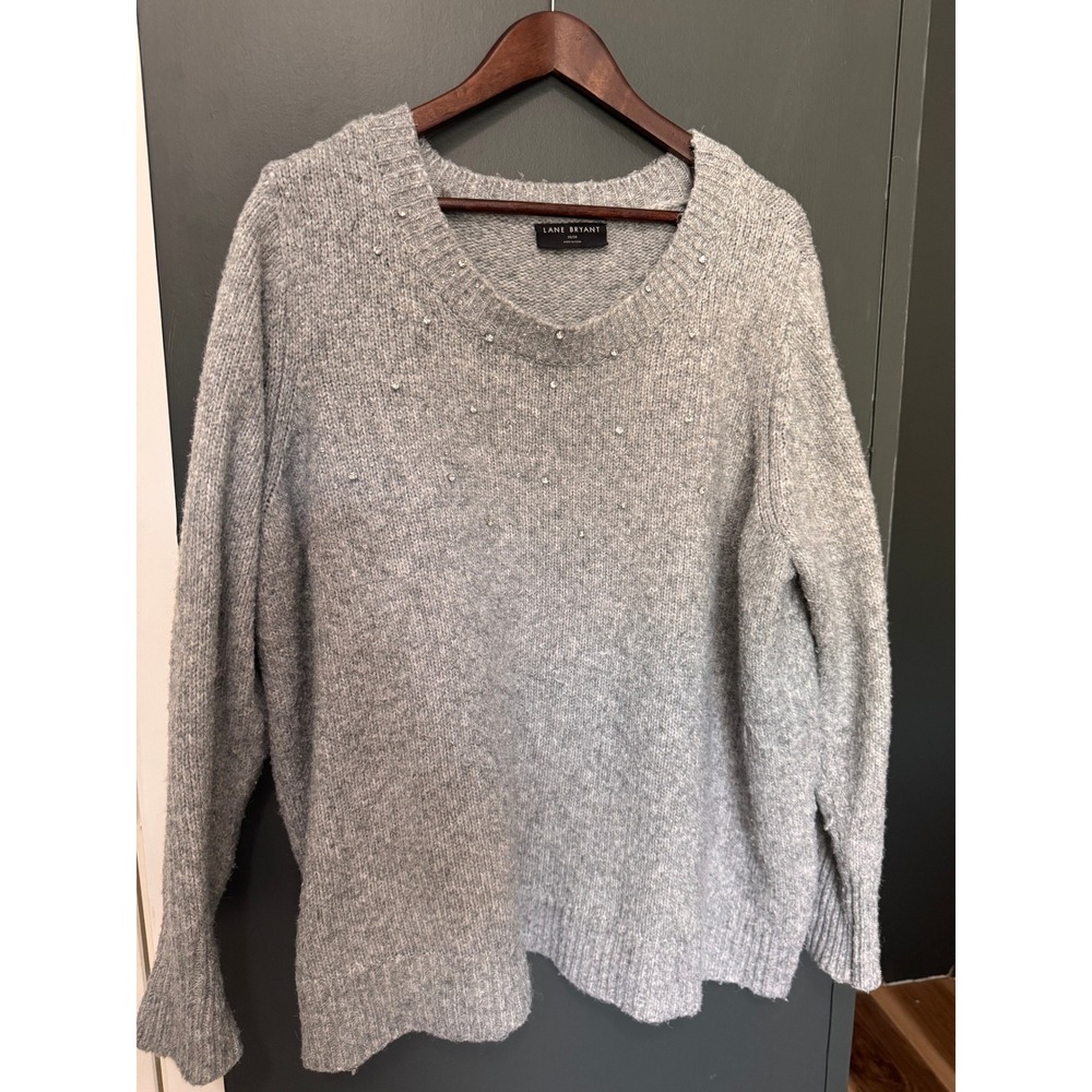 Lane Bryant Women's Gray Rhinestone Embellished Knit Sweater Plus Size